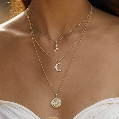 Gold Crescent and Star Necklaces, Minimalist 18K Gold Necklaces, Purify Energy &amp; Attract Wisdom, Balance Mind, Women&