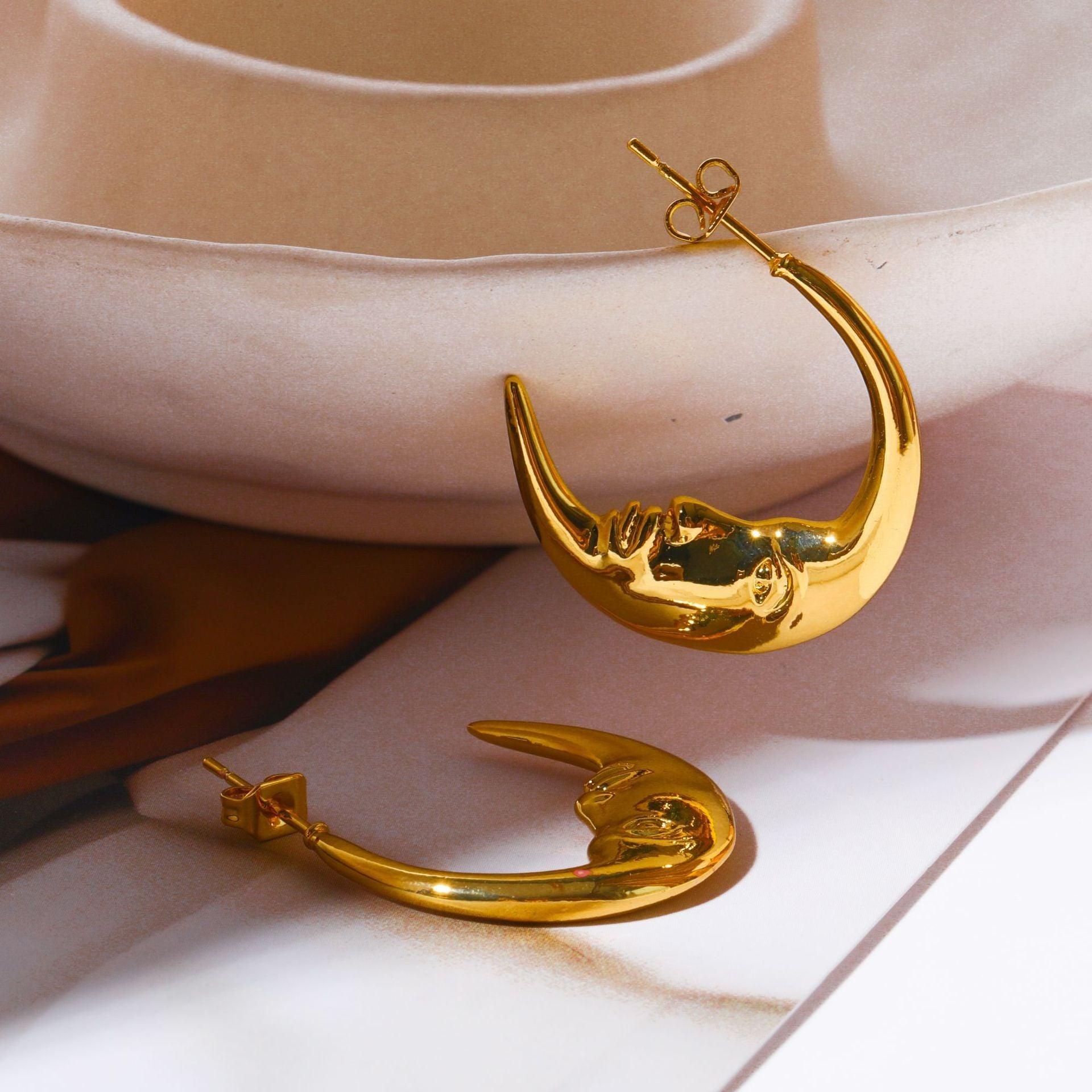 Gold Crescent and Star Necklaces, Minimalist 18K Gold Necklaces, Purify Energy &amp; Attract Wisdom, Balance Mind, Women&