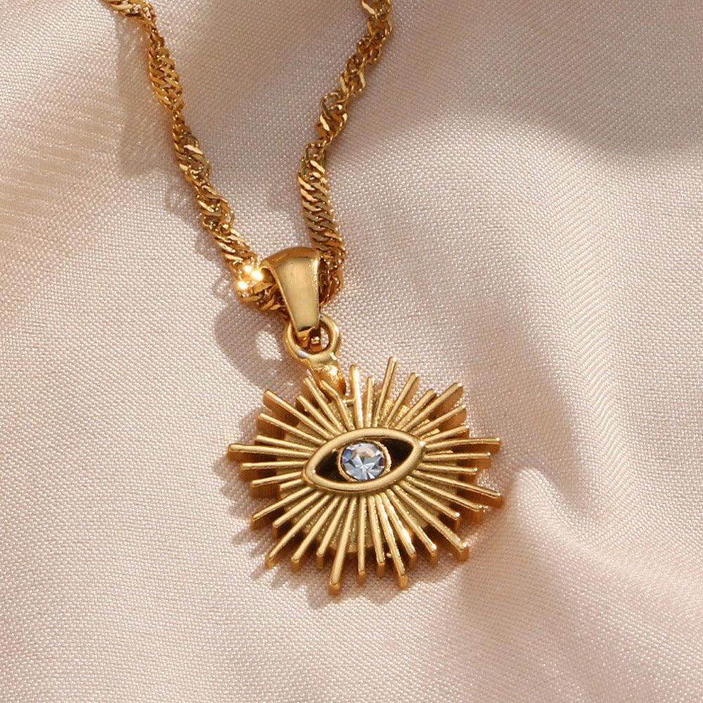 Gold Evil Eye Necklace with Zircon Pendant, Karma, Luck, Ins Style - KarmaLucky