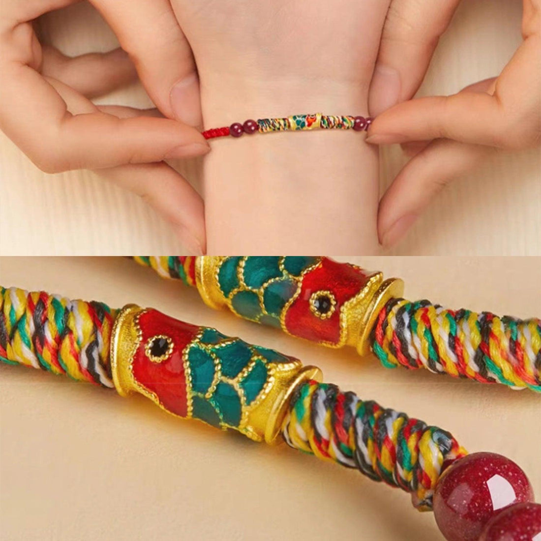 Hand Braided Koi Red String, Tibetan Red String, Good luck, Blessing, Success (Adjustable) - KarmaLucky