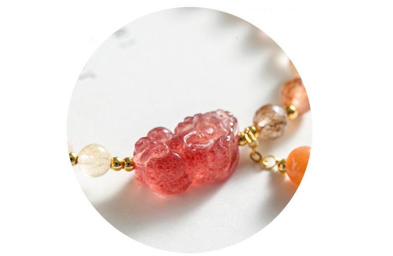 Karma Bracelets - Rutilated Quartz Crystal Pixiu Bracelets, Strawberry Quartz Bracelets, Attract Wealth &amp; Boost Energy, Get Success Bracelets, Women&