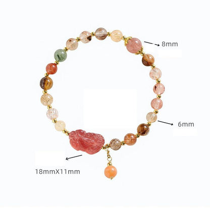 Karma Bracelets - Rutilated Quartz Crystal Pixiu Bracelets, Strawberry Quartz Bracelets, Attract Wealth &amp; Boost Energy, Get Success Bracelets, Women&