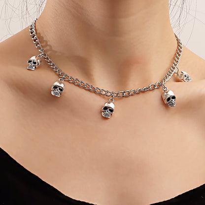 Punk metal choker, Hip-hop skull pendant necklace for women