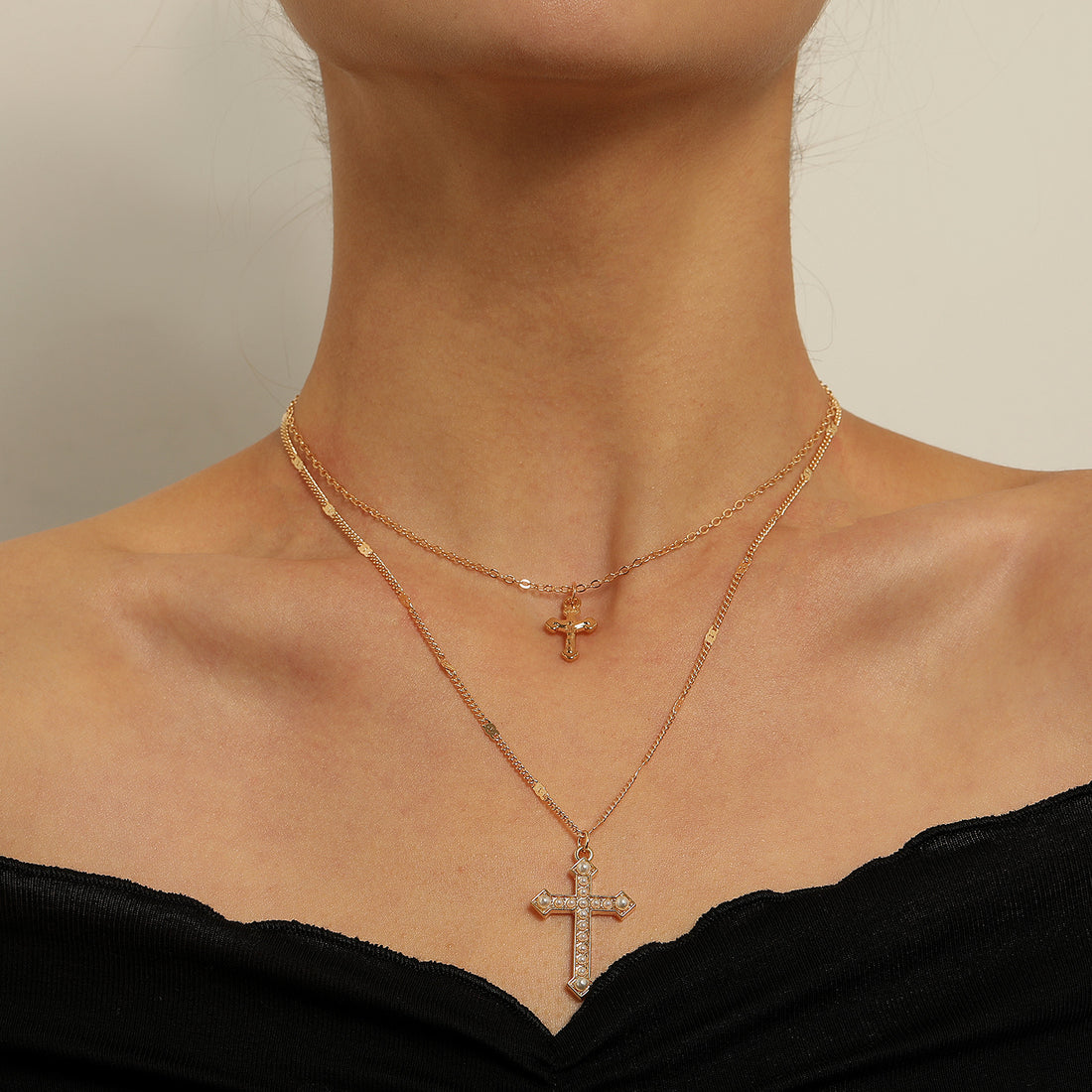 Large &amp; Small Cross Pendant Necklace Set