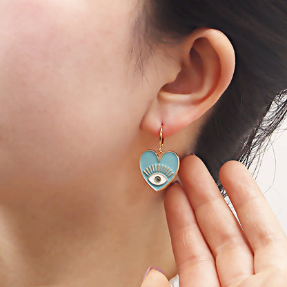 Cute heart earrings, colorful devil eye heart-shaped earrings for women