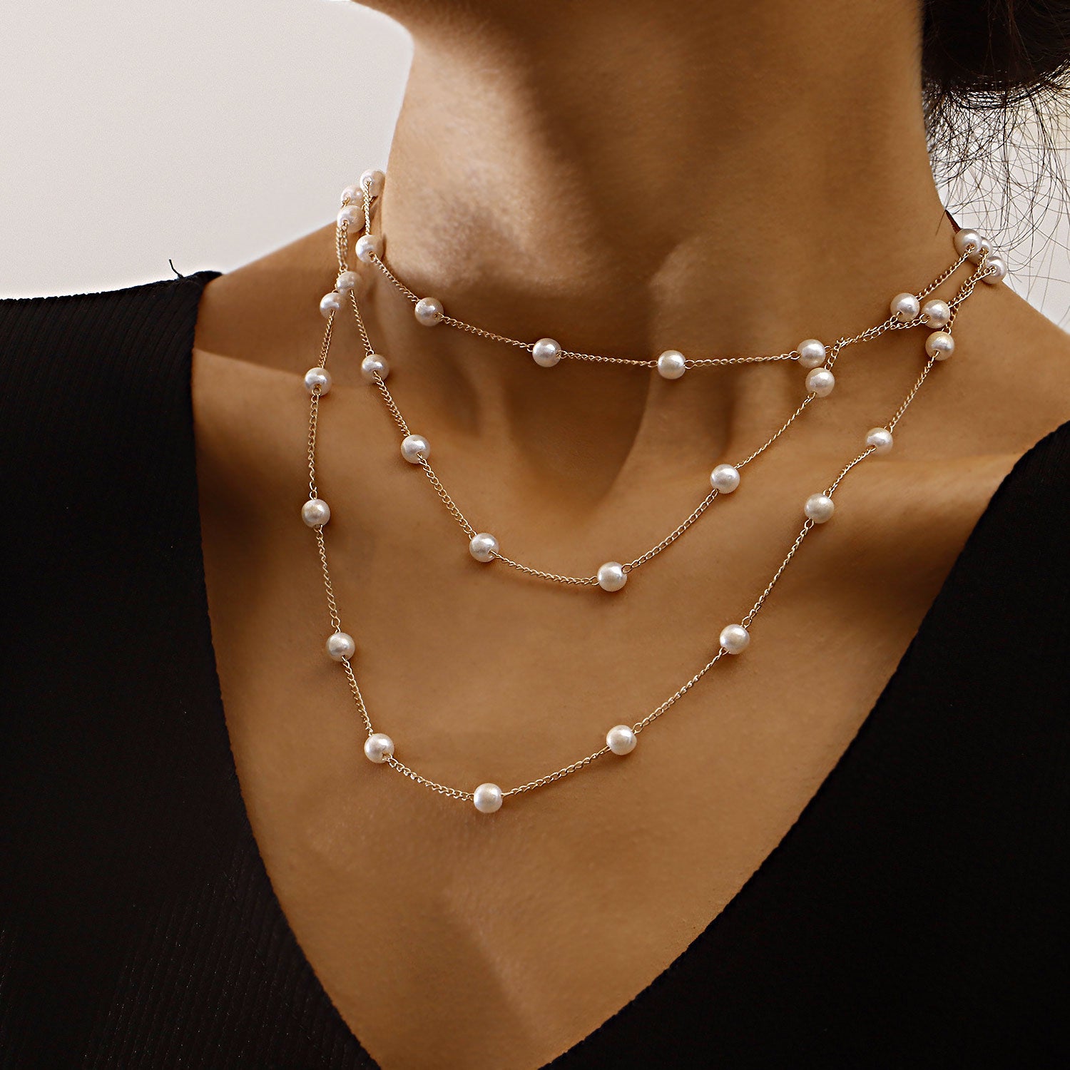 Minimalist Luxe Pearl Necklace for Women, 3 Chain set