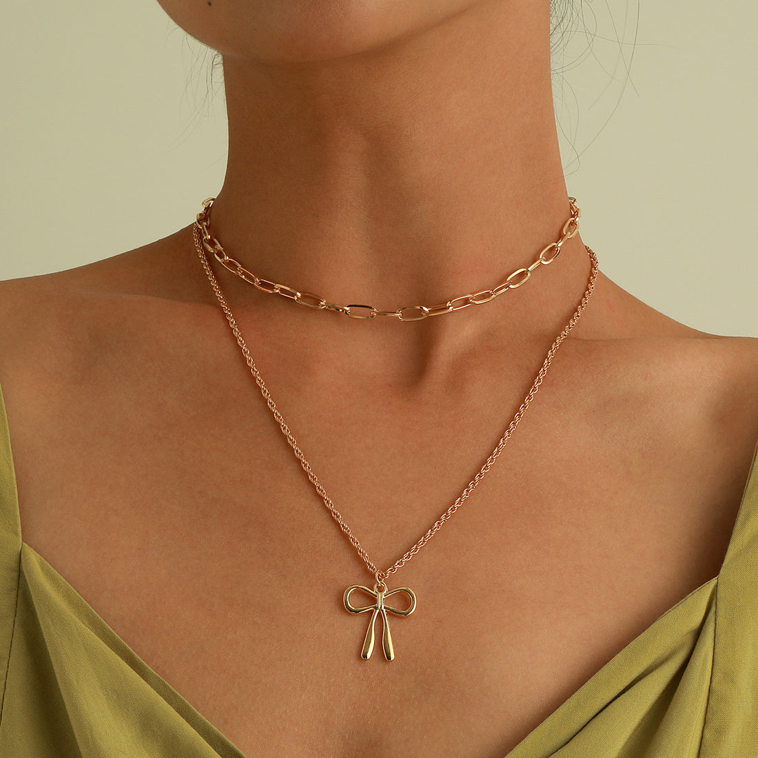 Hot sale bow pendant, gold-plated necklace combination