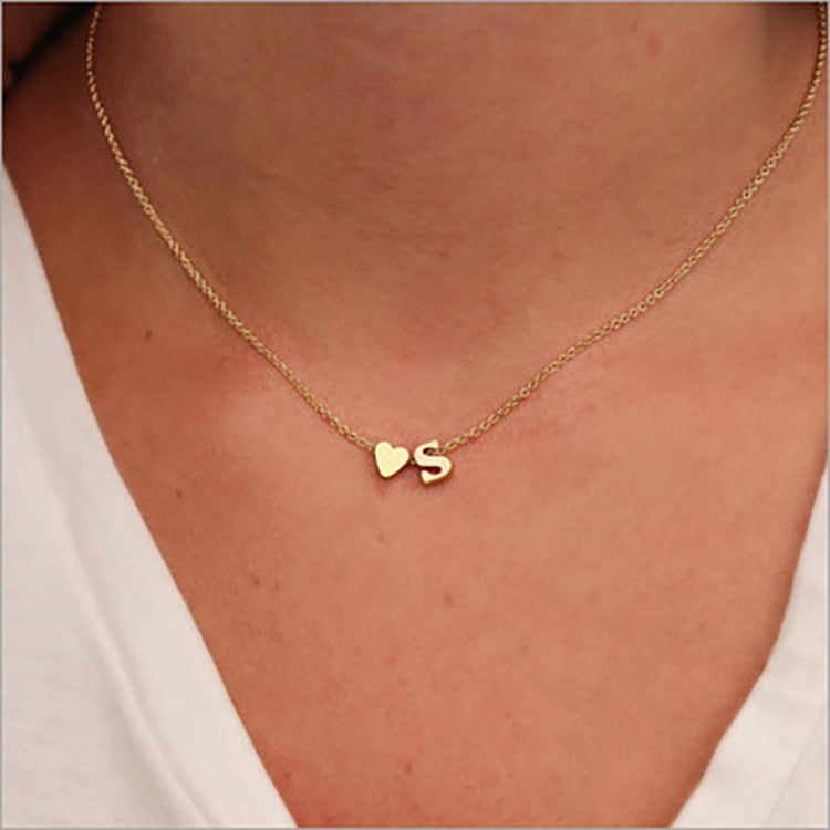 Trendy Minimalist Letter Necklace, Heart + Letter Design