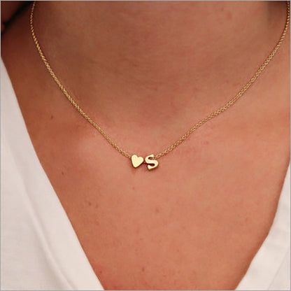 Trendy Minimalist Letter Necklace, Heart + Letter Design