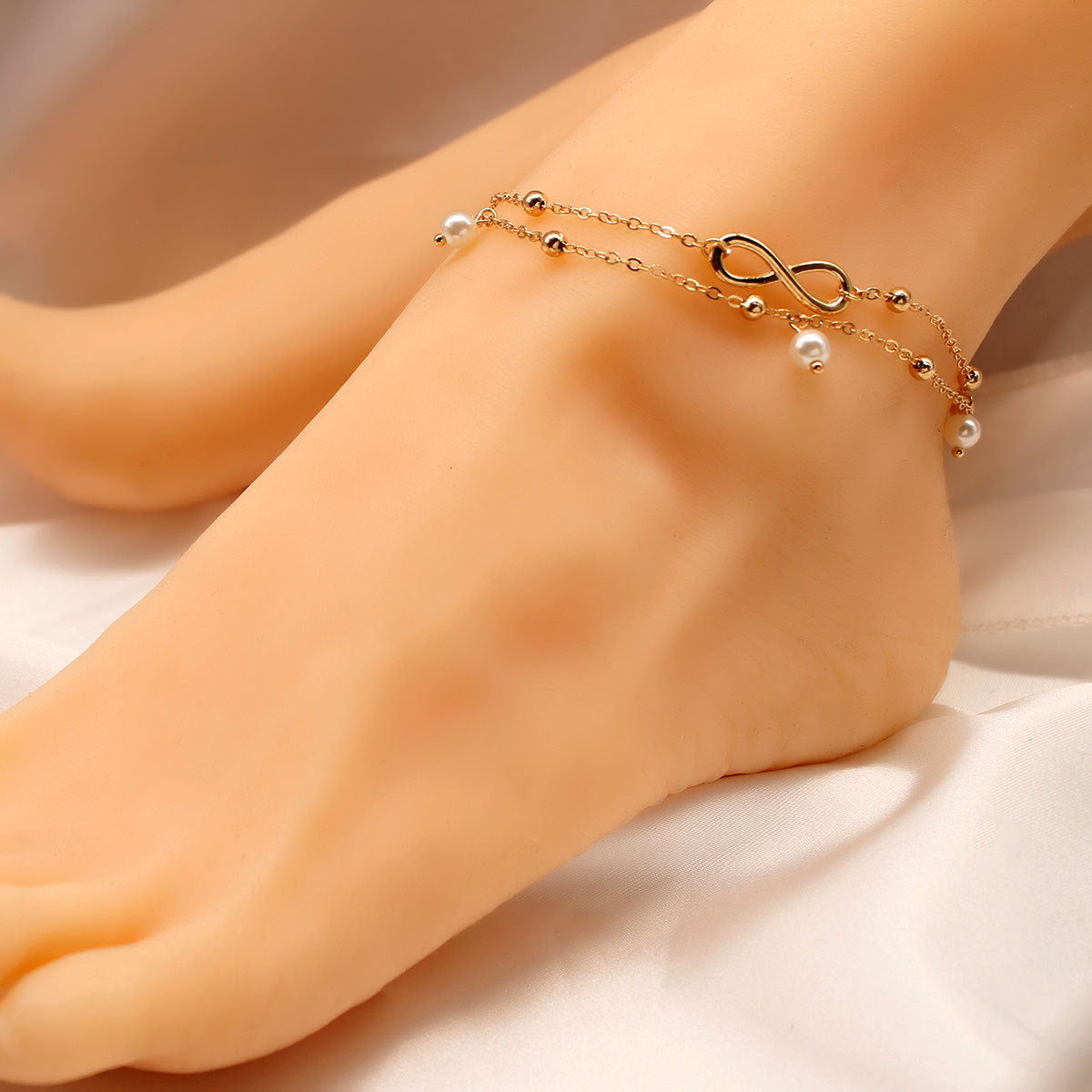 Infinity anklet with pearl chain