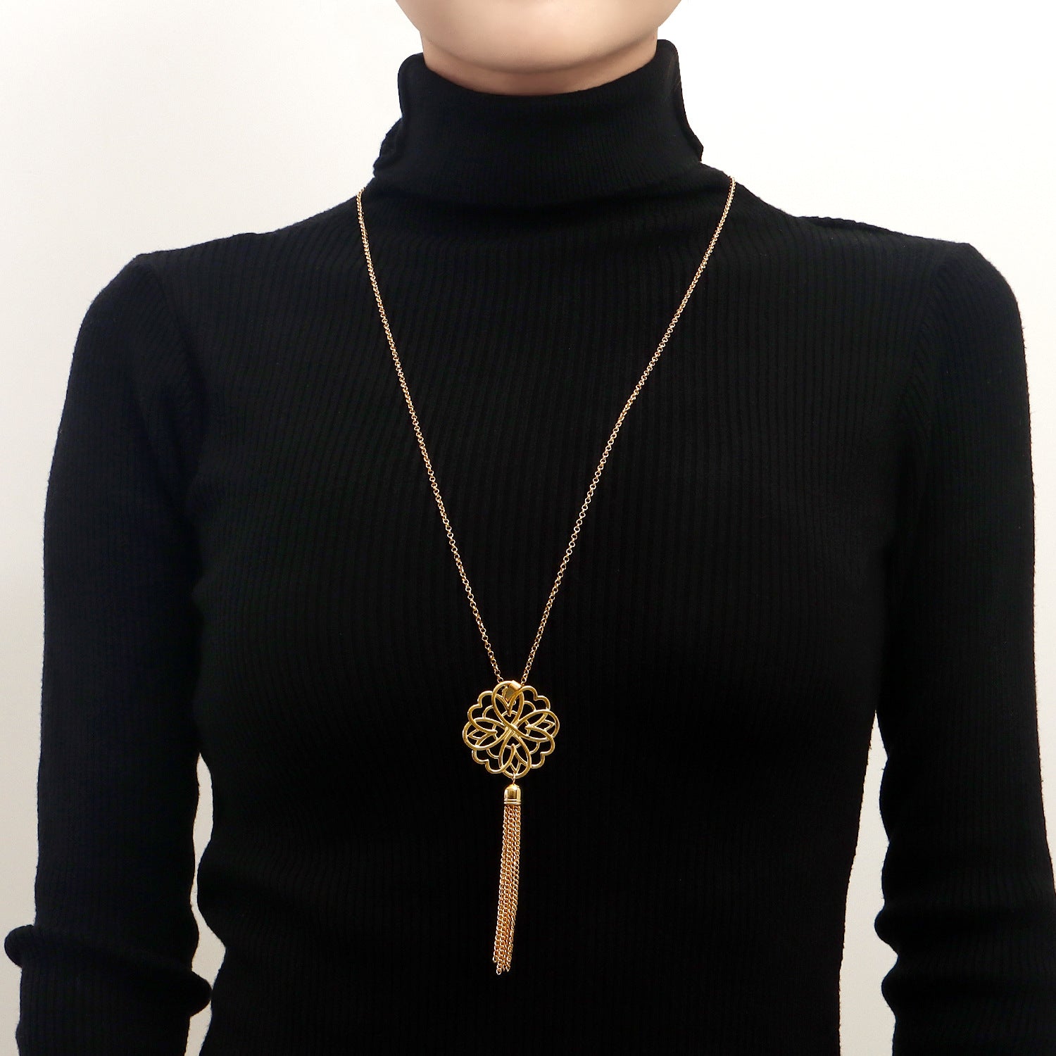 &quot;Elegant Long Hollow-Out Lotus Tassel Necklace for Women, Minimalist Autumn/Winter Sweater Chain, Yoga &amp; Meditation Accessory