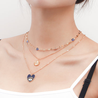 Heart Evil Eye Necklace, Multi-layer Necklace Set, featuring 3 different Evil Eye designs.