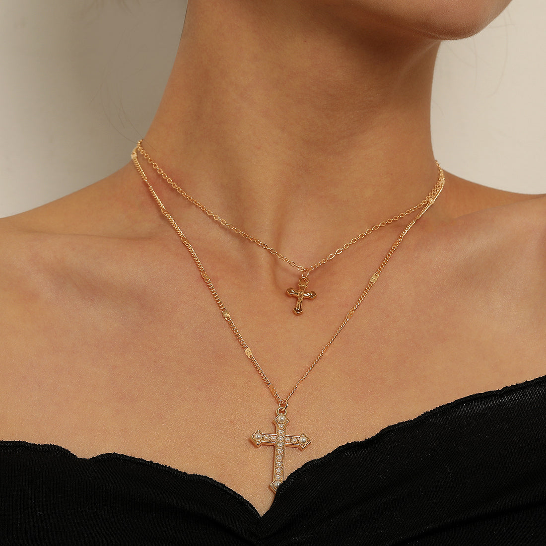 Large &amp; Small Cross Pendant Necklace Set