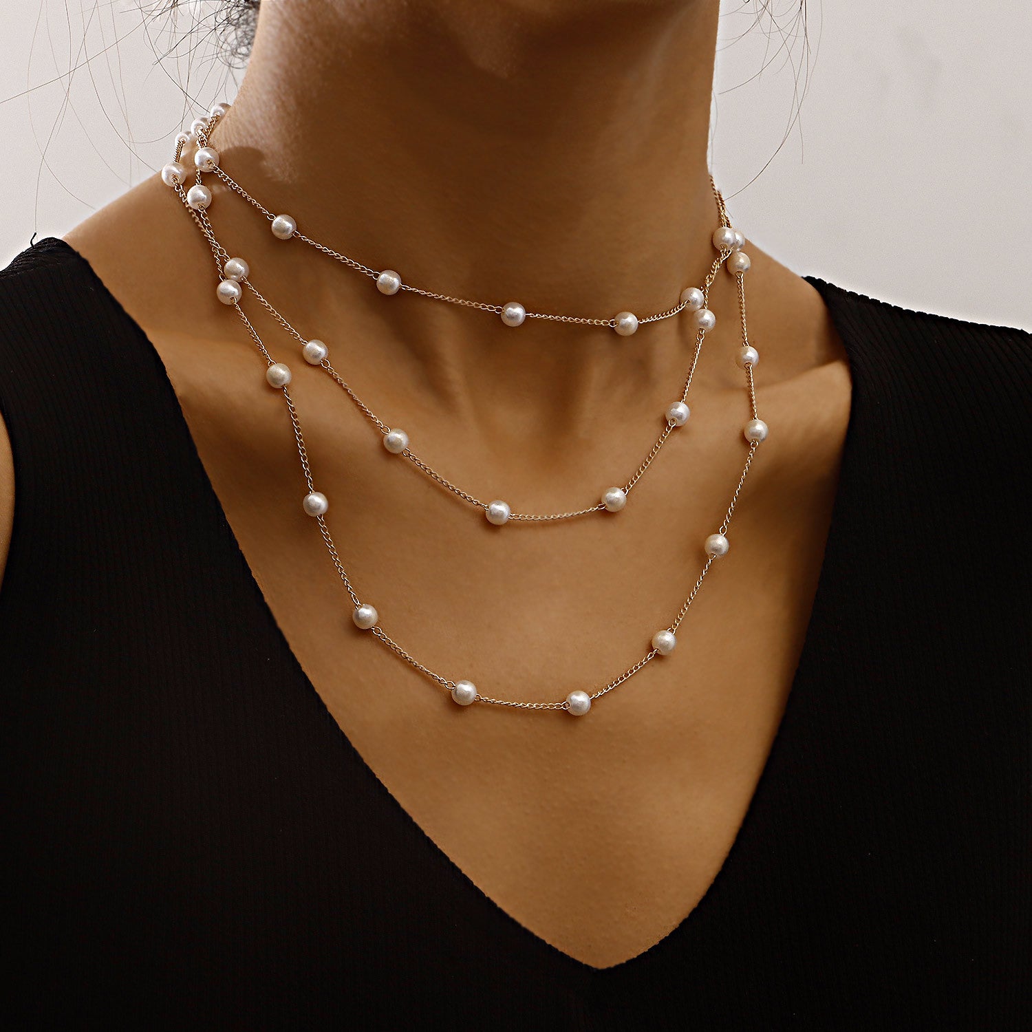 Minimalist Luxe Pearl Necklace for Women, 3 Chain set