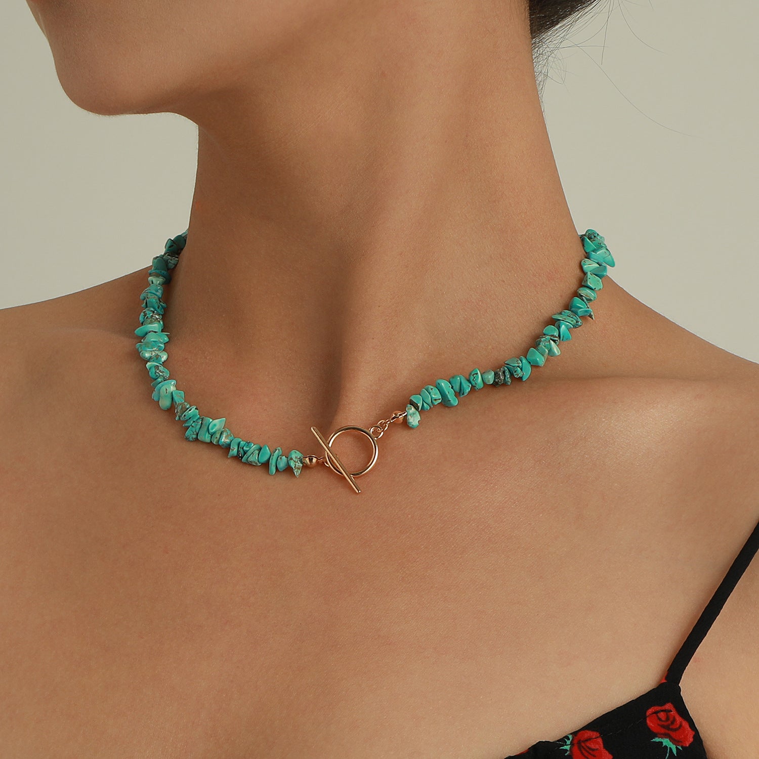 Large Irregular Pearl OT Clasp Necklace, Minimalist and Stylish Green Turquoise Necklace, Highlighting Feminine Elegance