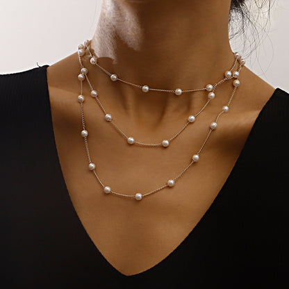 Minimalist Luxe Pearl Necklace for Women, 3 Chain set