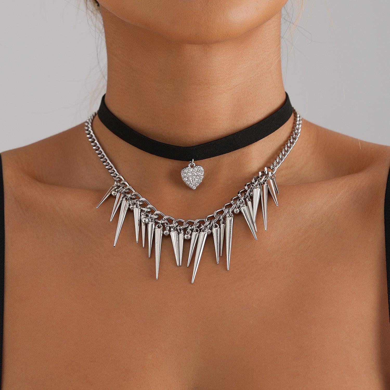 Rock style heart choker, Conical necklace, Y2K hot girl necklace for women