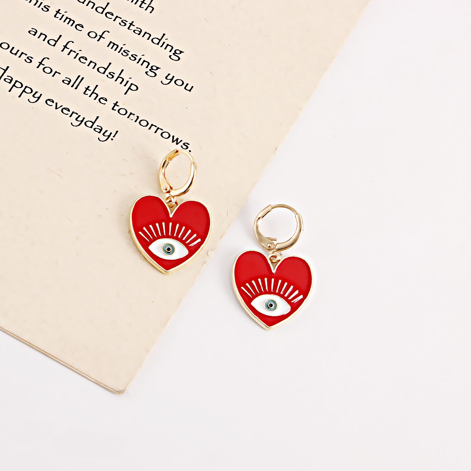 Cute heart earrings, colorful devil eye heart-shaped earrings for women