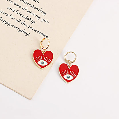 Cute heart earrings, colorful devil eye heart-shaped earrings for women