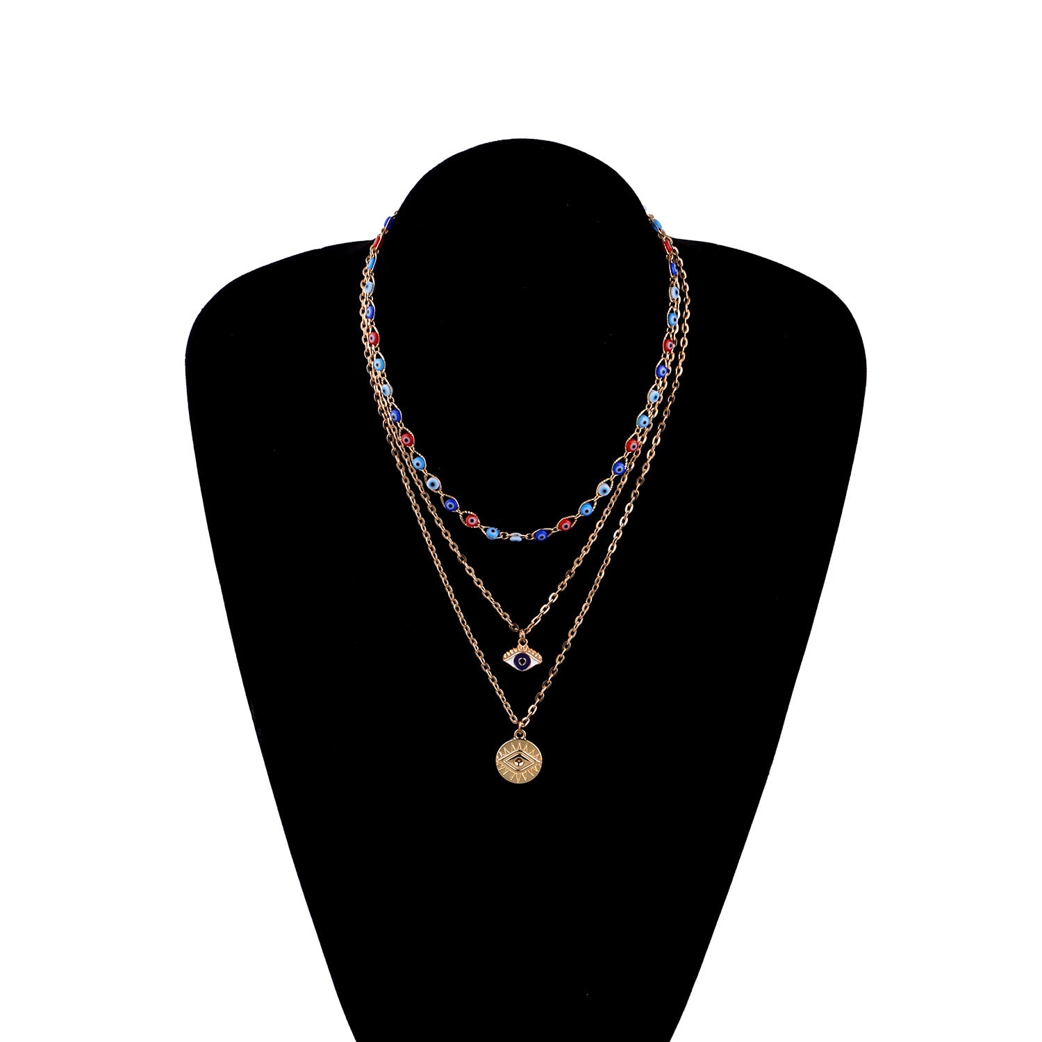 3 in 1 set evil eye pendant necklace for women, thin gold-plated chain with 3 different evil eye designs