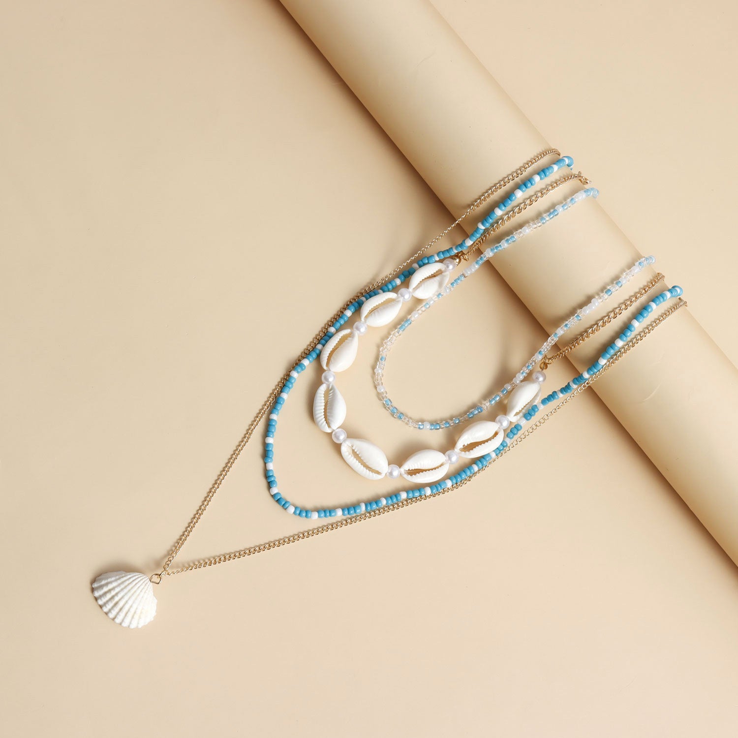 Hot selling Bohemian style rice pearl shell pendant necklace