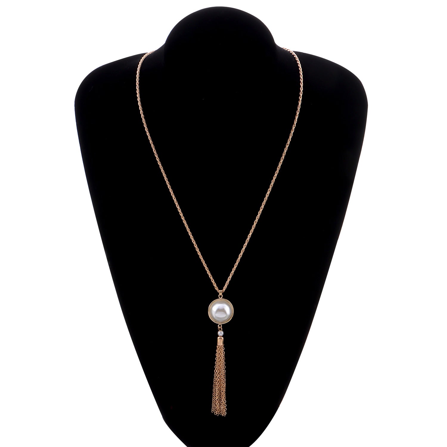 Minimalist design tassel pearl pendant for women, long necklace/sweater chain