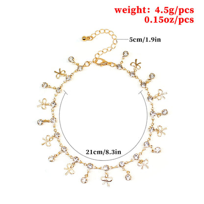 Fashionable Gemstone Bowknot Gold Anklet Name