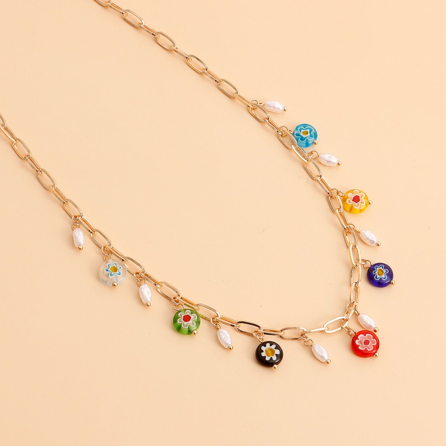 Seven-Color Chakra Necklace, Simple Circular Link Necklace, Women&