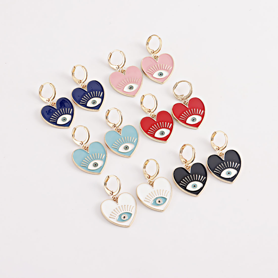 Cute heart earrings, colorful devil eye heart-shaped earrings for women