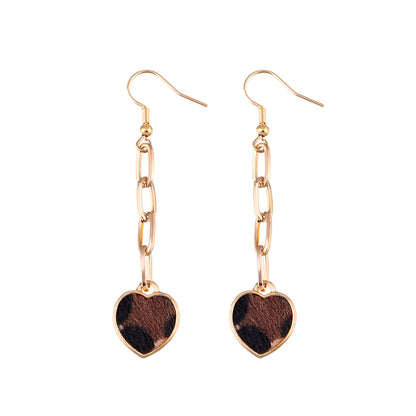 Fashionable leopard print heart earrings for women, creative and personalized earrings