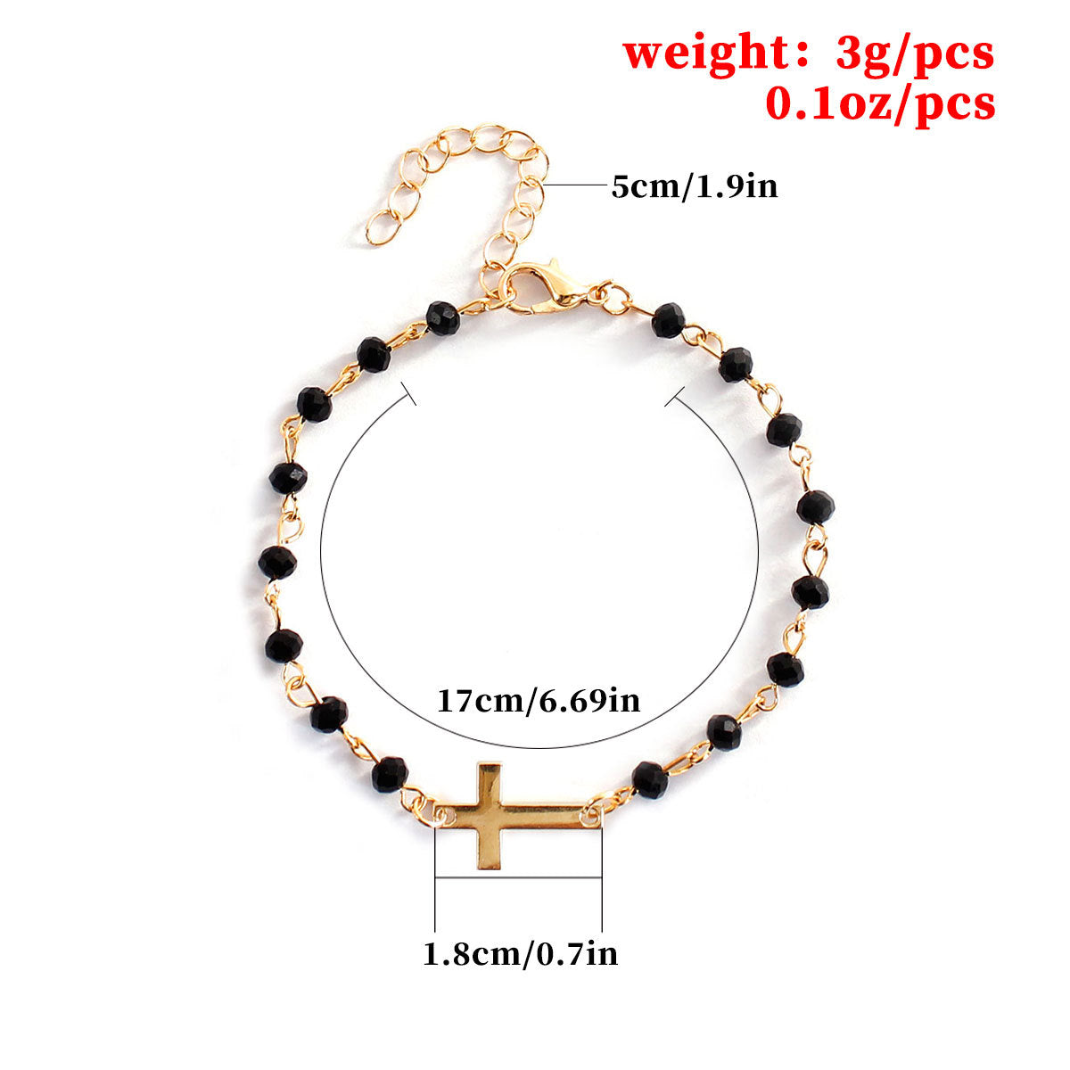 Delicate cross bracelet featuring an obsidian beads with gold-plated cross