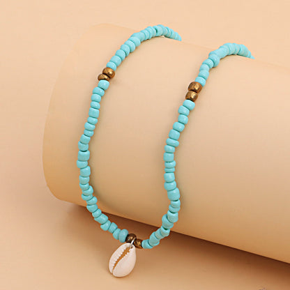 Turquoise style shell pendant necklace Beach holiday style shell necklace