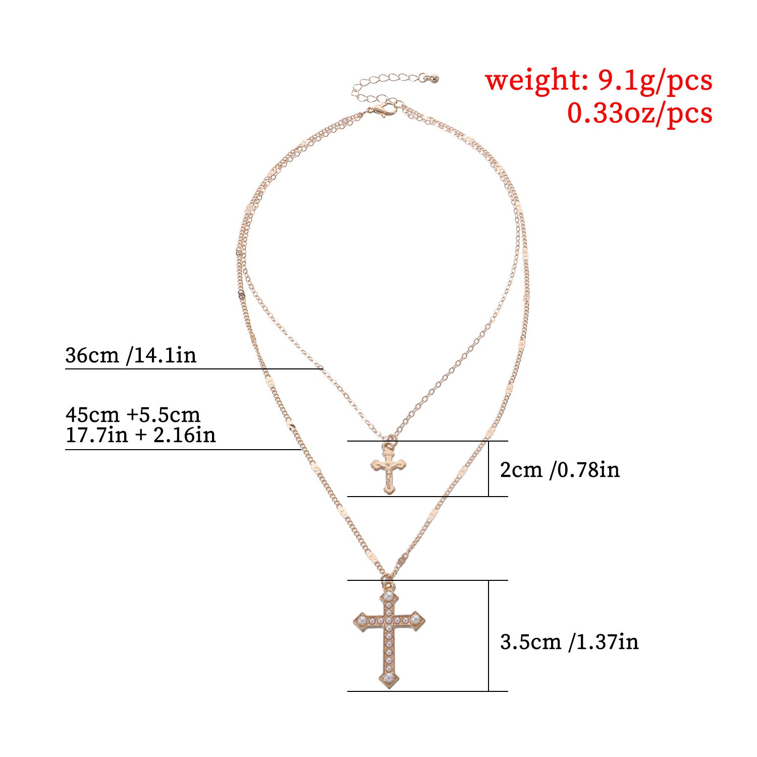 Large &amp; Small Cross Pendant Necklace Set