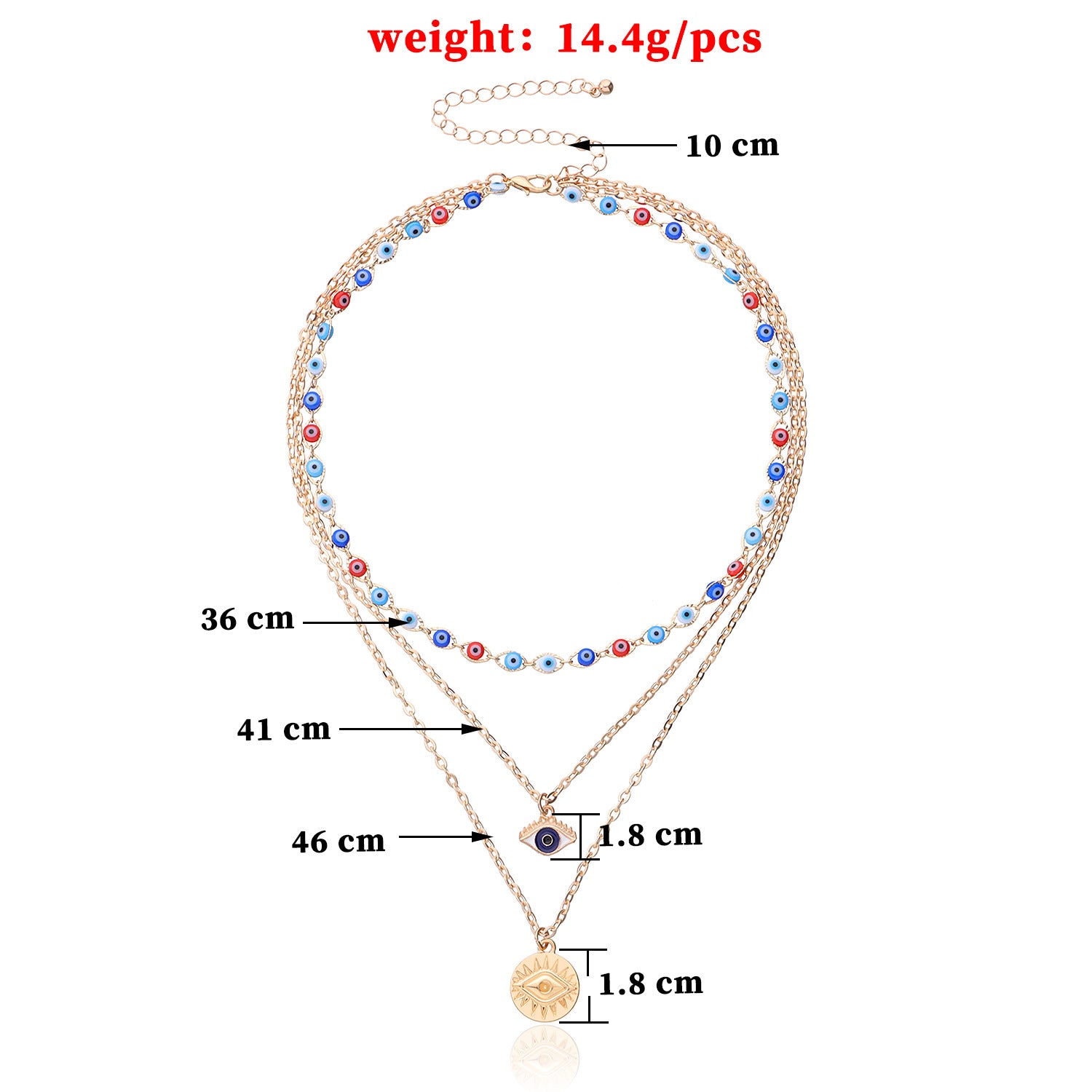 3 in 1 set evil eye pendant necklace for women, thin gold-plated chain with 3 different evil eye designs