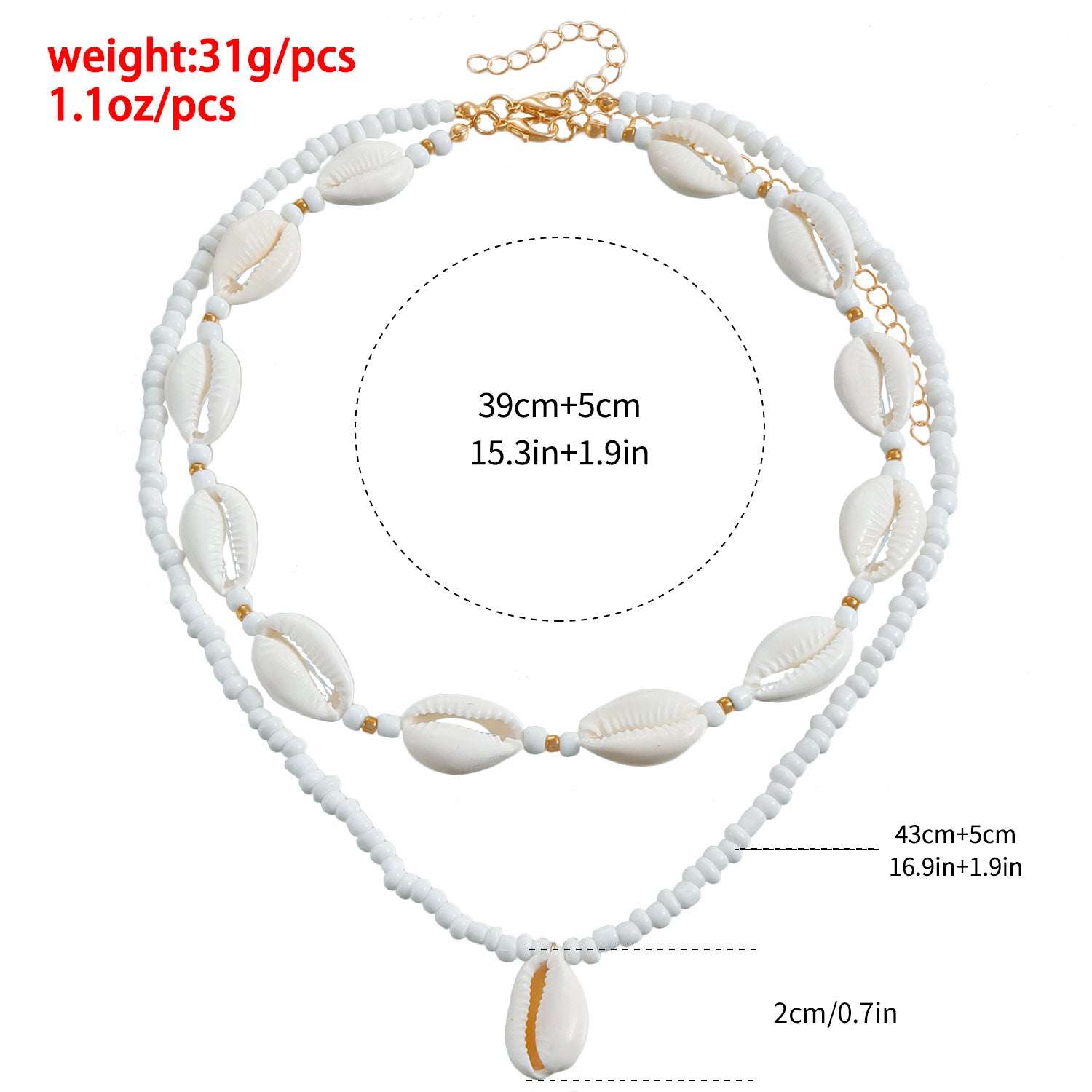 Hot selling Bohemian style rice pearl shell pendant necklace