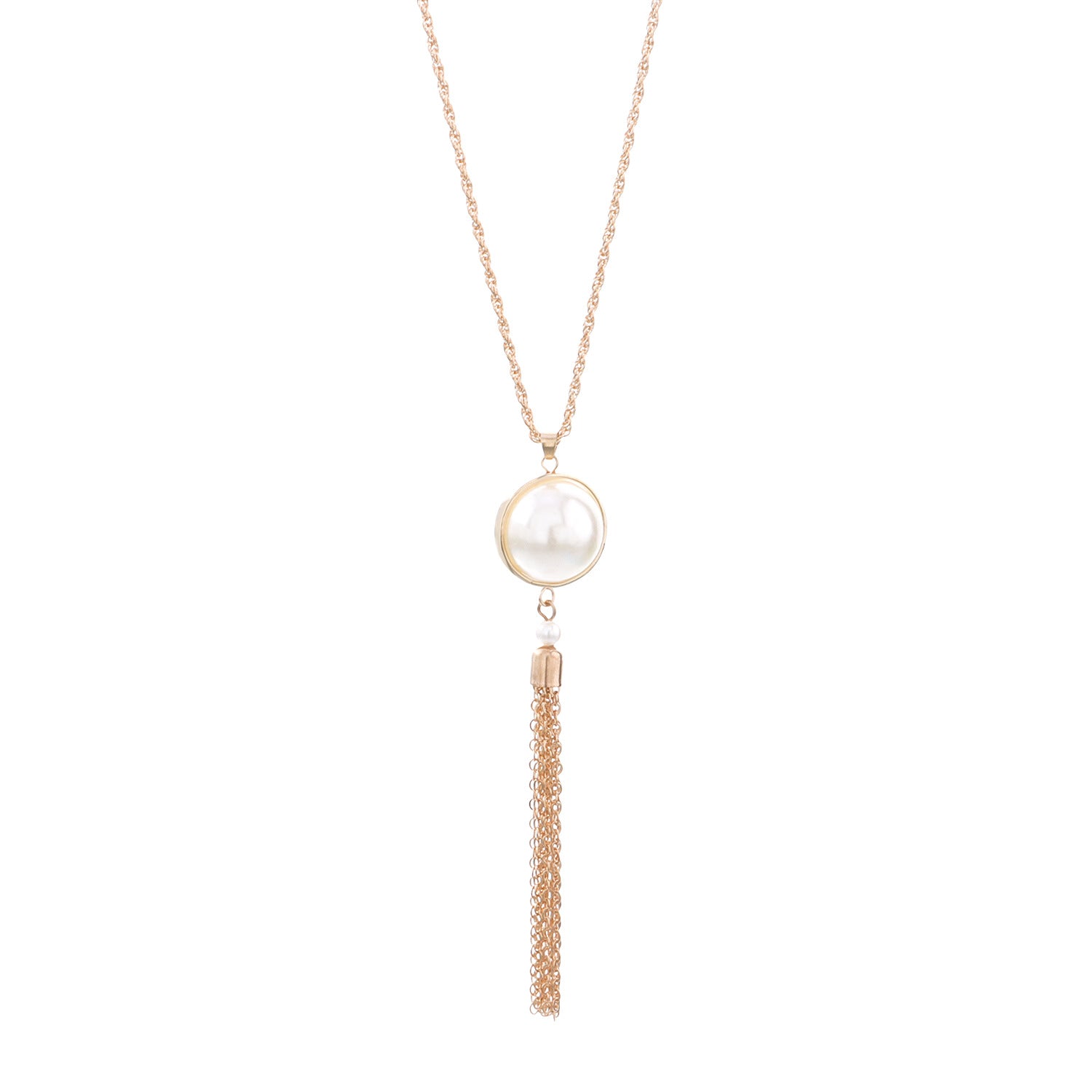 Minimalist design tassel pearl pendant for women, long necklace/sweater chain