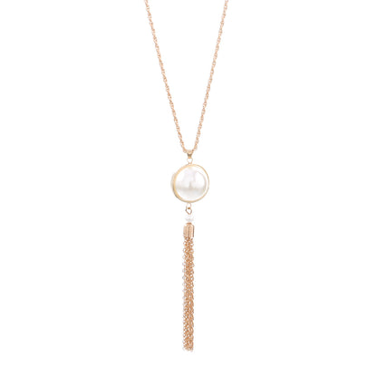 Minimalist design tassel pearl pendant for women, long necklace/sweater chain