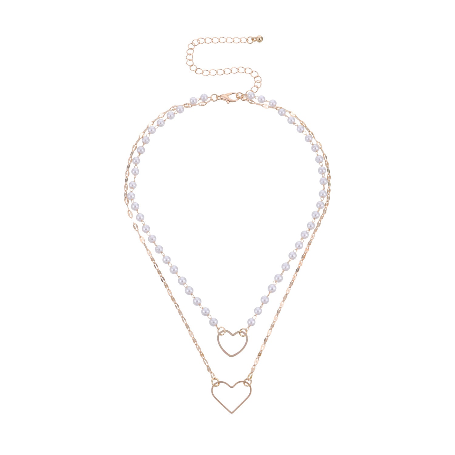 Elegant INS-Trend Gold-Plated Necklace Set, Pearl Necklace with Heart Pendant for a Chic Combo