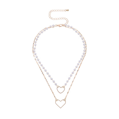 Elegant INS-Trend Gold-Plated Necklace Set, Pearl Necklace with Heart Pendant for a Chic Combo