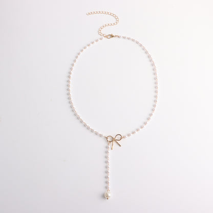 Gold-plated bow, pearl necklace, simple and stylish necklace