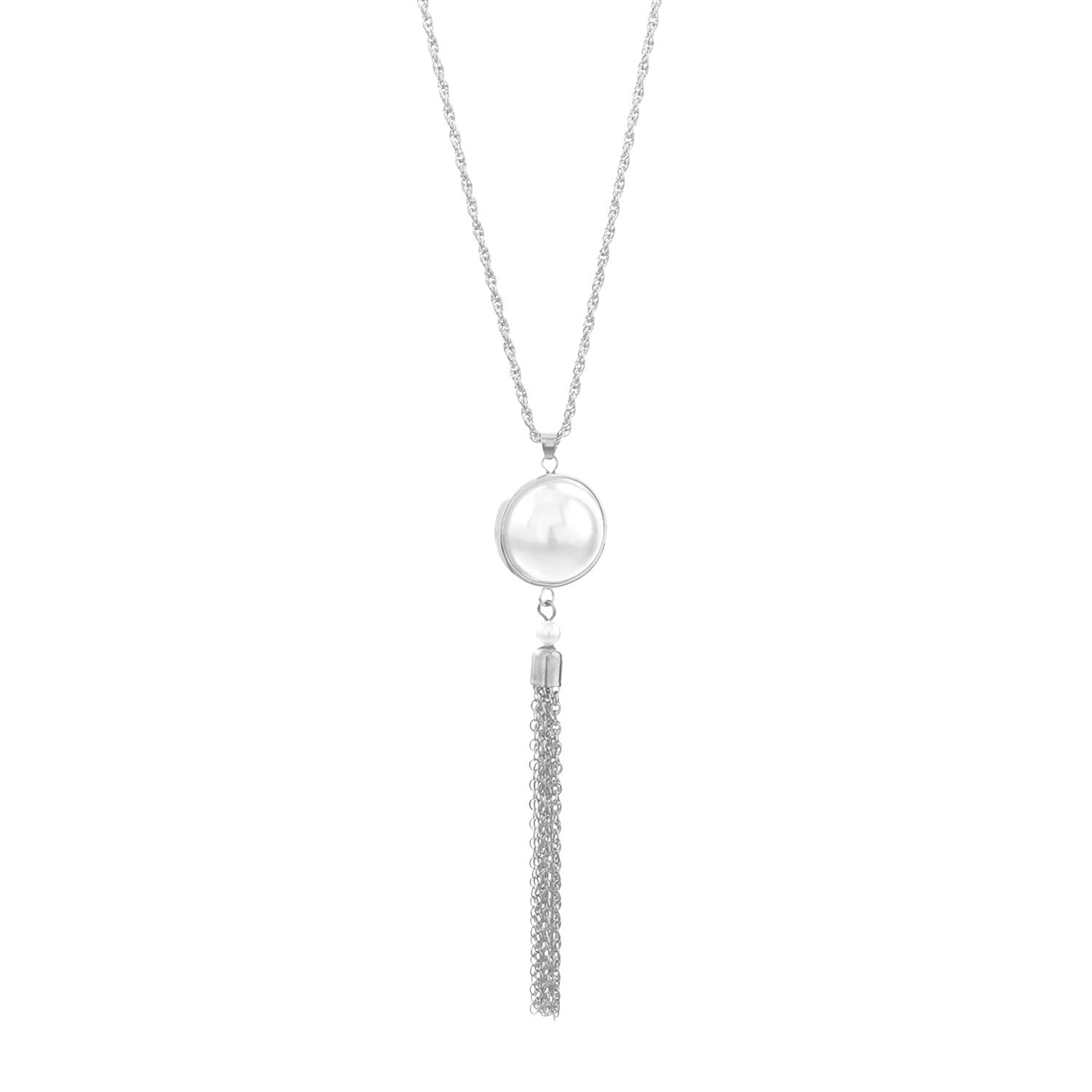 Minimalist design tassel pearl pendant for women, long necklace/sweater chain