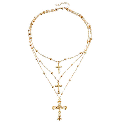 Retro cross multi-layer necklace for women Fashionable and simple versatile chain