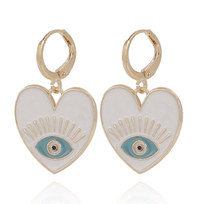 Cute heart earrings, colorful devil eye heart-shaped earrings for women