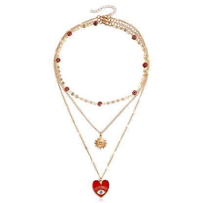 Heart Evil Eye Necklace, Multi-layer Necklace Set, featuring 3 different Evil Eye designs.