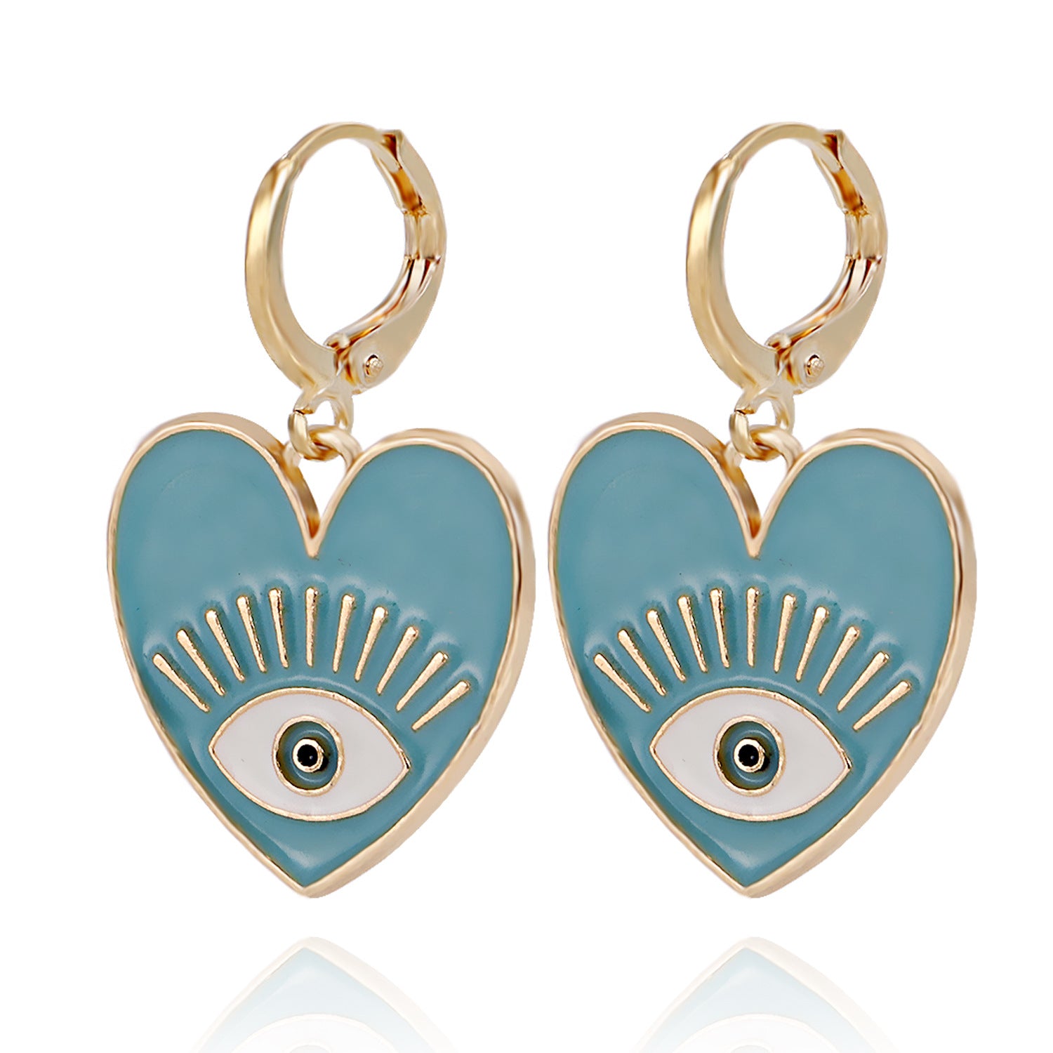 Cute heart earrings, colorful devil eye heart-shaped earrings for women