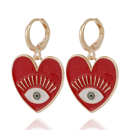 Cute heart earrings, colorful devil eye heart-shaped earrings for women