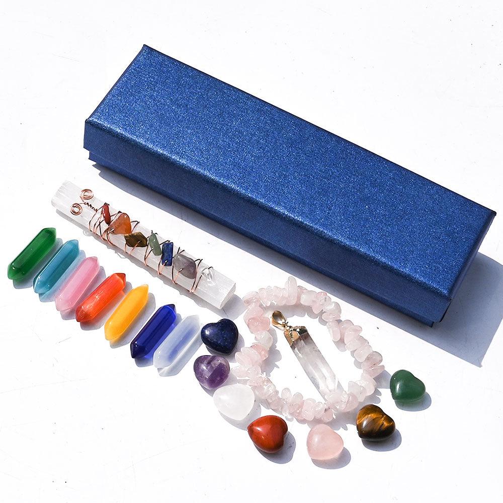 Natural Crystal Combination Set, Colorful Spiritual Stone, Hexagonal Column, Love Crystal, Plaster Rod, Pendant, Gift Box - KarmaLucky