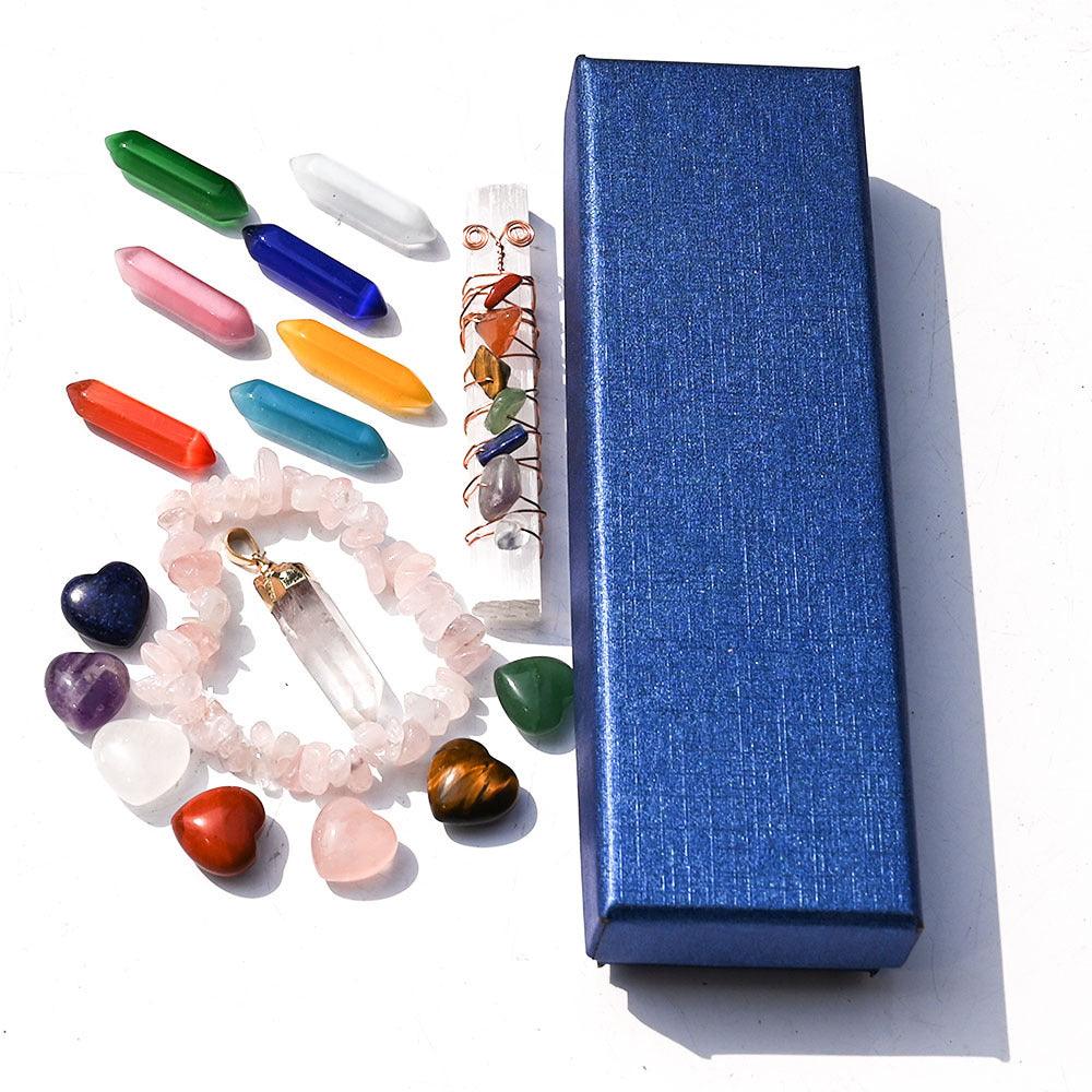 Natural Crystal Combination Set, Colorful Spiritual Stone, Hexagonal Column, Love Crystal, Plaster Rod, Pendant, Gift Box - KarmaLucky