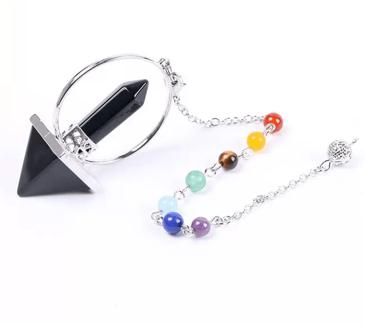 Pyramid Natural Crystal Pendulum with 7 Chakra Color Stones Pendant Chain for Energy Cleansing and Karma Healing. - KarmaLucky