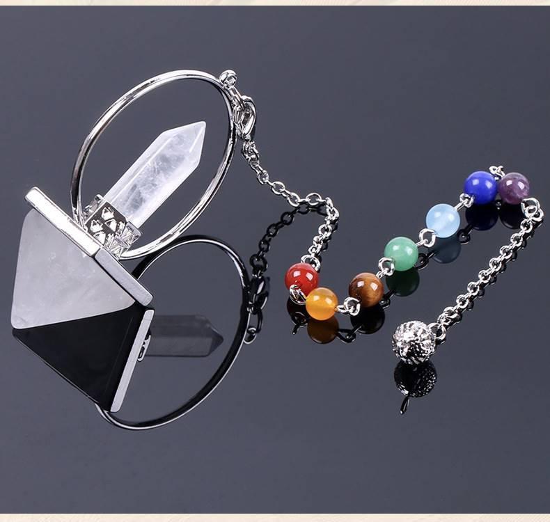 Pyramid Natural Crystal Pendulum with 7 Chakra Color Stones Pendant Chain for Energy Cleansing and Karma Healing. - KarmaLucky